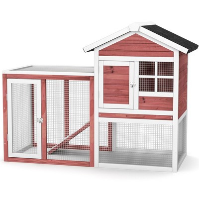 Costway Wooden Chicken Coop 2-Story Rabbit Hutch Indoor Outdoor Use