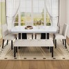 6-Piece Faux Marble Dining Table Set, Geometric Legs, 4 Tufted Upholstered Chairs & Bench - ModernLuxe - 2 of 4