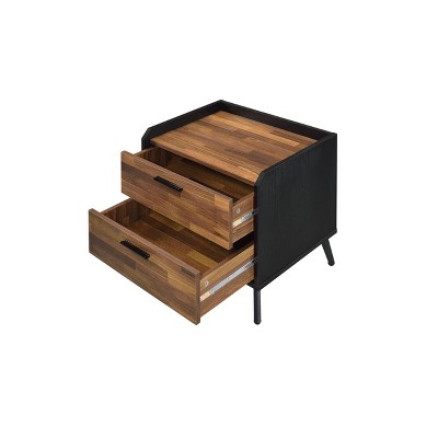 Jiranty Industrial Walnut & Black Metal Accent Table with Storage