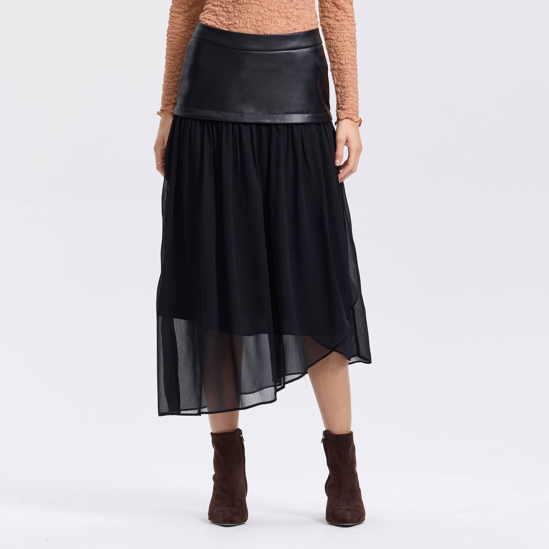 Women's Mixed Fabric A-Line Skirt - A New Day™ Black