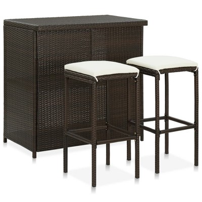 vidaXL Outdoor 3 Piece Bar Set - PE Rattan, Steel Frame, Comfortable Seating with Footrest and Washable Cushion Covers