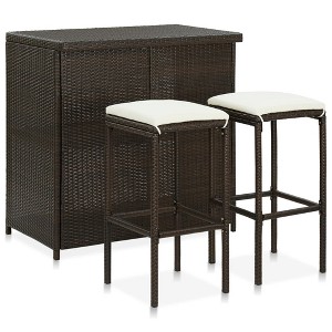 vidaXL Outdoor 3 Piece Bar Set - PE Rattan, Steel Frame, Comfortable Seating with Footrest and Washable Cushion Covers - 1 of 4
