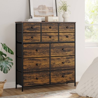 WOWLIVE 12 Dresser,Chest of Drawers, Easy-Pull Fabric & Wood Dressers with Top