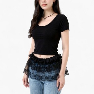 Anna-Kaci Women's Ruffled Lace Overlay Waist Belt with Scalloped Hem and Ribbon Tie 45.5in - 1 of 4