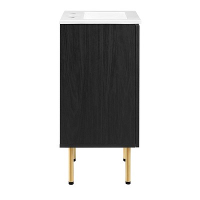 Chaucer 18" Black Wood and Rattan Bathroom Vanity with Ceramic Basin