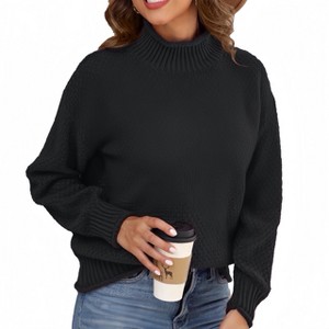 Women's Mock Neck Sweater Soft Winter Knit Top with Lantern Sleeves Premium Quality Fall/Winter Fashion - 1 of 4