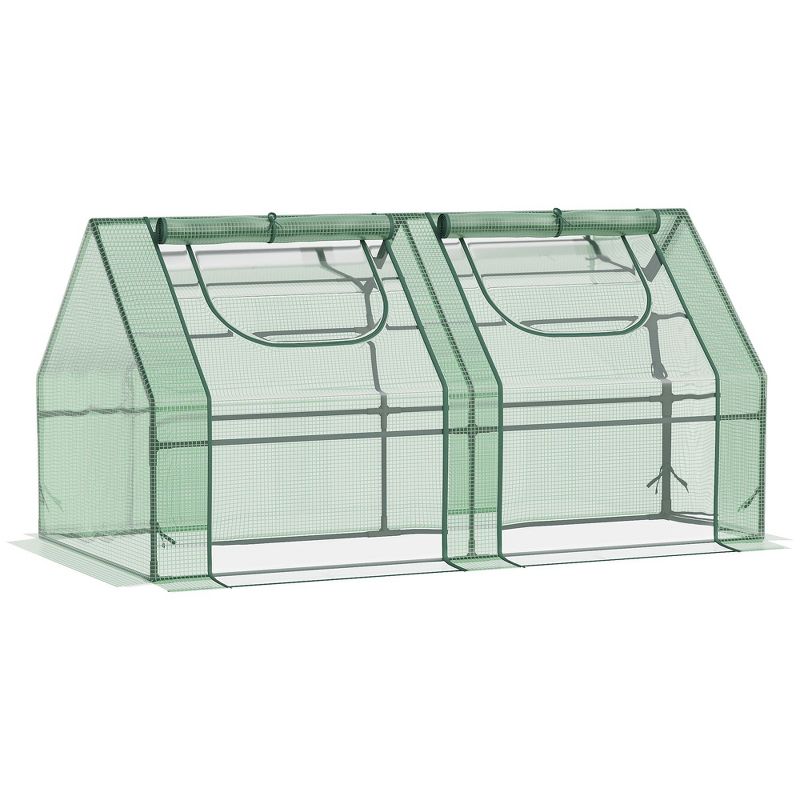 Outsunny 6' x 3' x 3' Mini Portable Greenhouse Garden Hot House with Two PE/PVC Covers, Steel Frame, 2 Roll Up Windows, 1 of 7