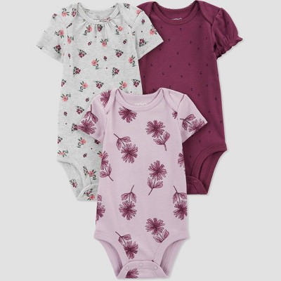 Image of Carter's Just One You® Baby Girls' 3pk Short Sleeve Bodysuit - Purple/Gray 6M