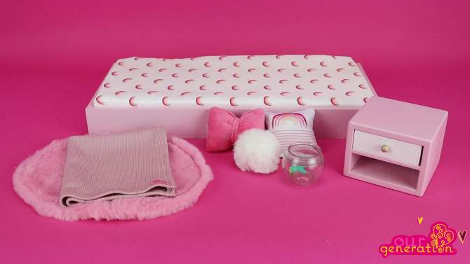 Our Generation Sweet Snuggles Bedroom Furniture Accessory Set for 18&#34; Dolls, 2 of 8, play video