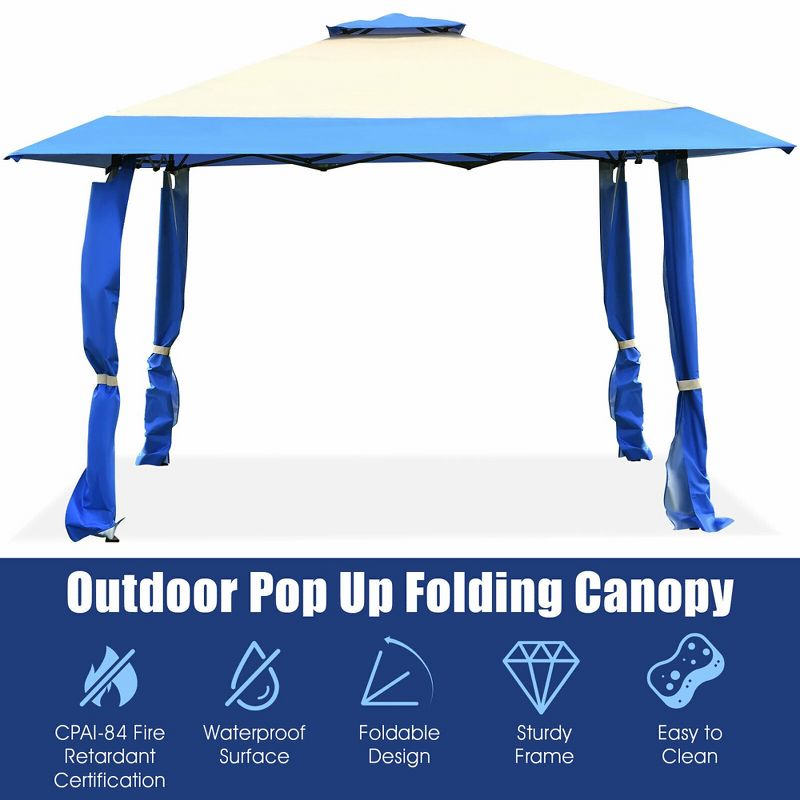 Costway 13'x13' Gazebo Canopy Shelter Awning Tent Patio Garden Outdoor Companion Blue, 5 of 11