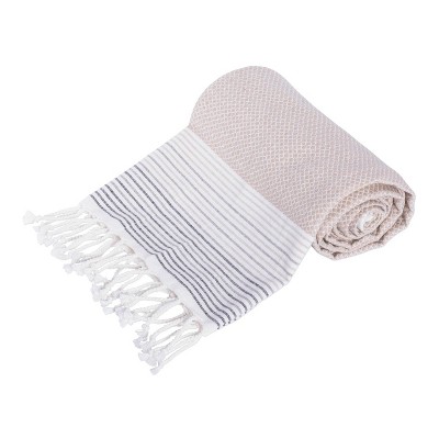 39"x78" Stitched Striped Fouta Towel Throw Blanket Taupe - Design Imports