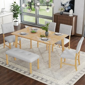 Merax 6-Piece Rustic Farmhouse Dining Set with Upholstered Chairs & Bench - 1 of 4
