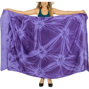 LA LEELA Women's Long Vacation Beachwear Swimsuit Sarong Wrap Swimwear Cover up Wraps One Size Purple, Tie Dye Design - 1 of 4