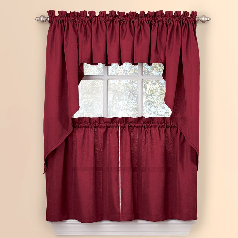 Collections Etc Solid Textured Tier Window Curtain Pair with Rod Pocket Top for Easy Hanging - Classic Home Decor for Any Room, 3 of 5
