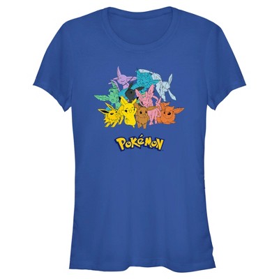 Junior's Pokemon Pikachu and Eeveelutions Logo T-Shirt - Royal Blue - 2X  Large