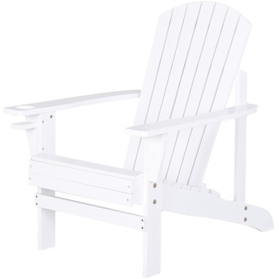 Outsunny Oversized Adirondack Chair, Outdoor Fire Pit and Porch Seating, Classic Log Lounge w/ Built-in Cupholder for Patio, Backyard