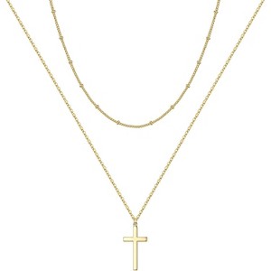 Dainty Side Cross Necklace 14K Gold Plated Layered Choker Gift for Girls Layered Cross - 1 of 4
