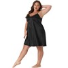 Agnes Orinda Women's Plus Size Satin V-Neck Sleeveles Lace Trim Nightgowns - 3 of 4