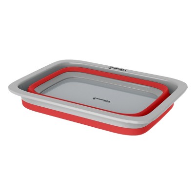 Red and Gray Collapsible Plastic Wash Basin for Camping