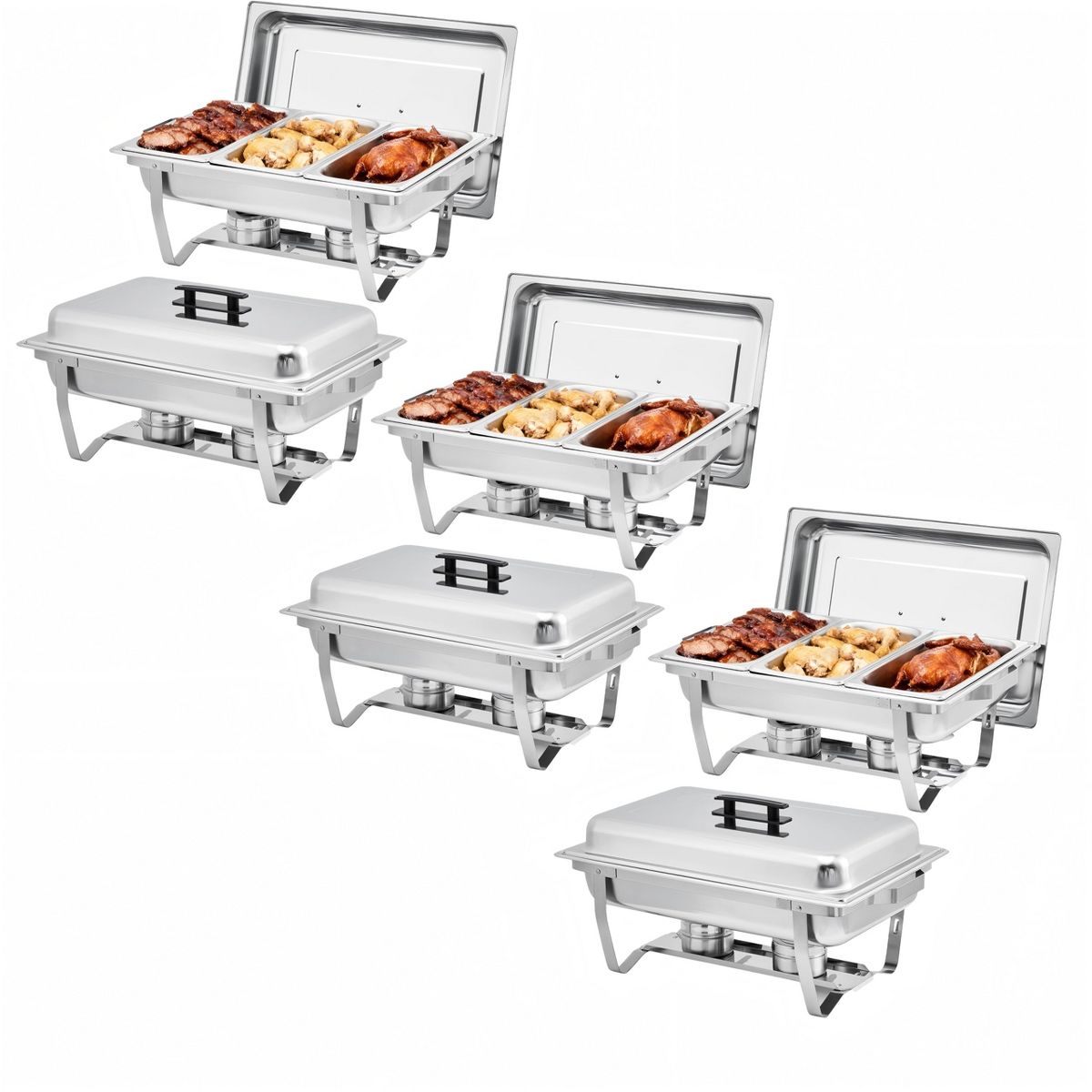 Professional Stainless Steel Chafing Dish Buffet Set, 3-Well Rectangular Food Warmer Trays for Catering & Weddings