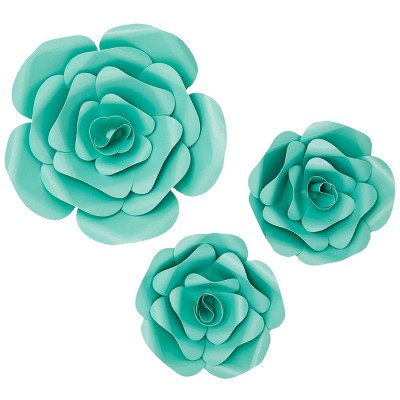 Okuna Outpost 3 Pieces Green 3D Paper Flowers Decorations for Wall, Wedding, Crafts (2 Sizes)