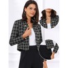 INSPIRE CHIC Women's Tweed Stand Collar Business Open Front Cropped Jacket - 2 of 4
