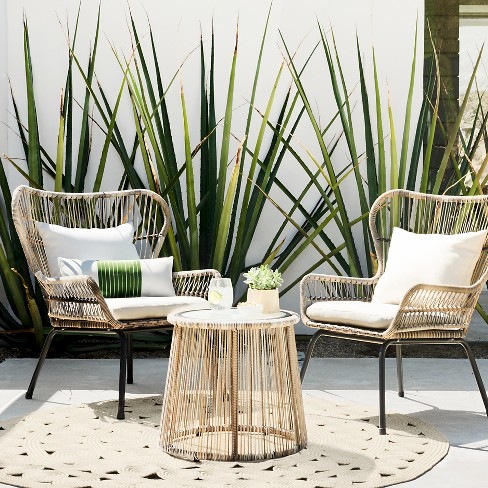 latigo 3pc all-weather wicker outdoor patio chat set - tan