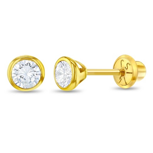 Genuine Diamond Baby Earrings with Screw Backs in 14K Yellow Gold | Jewelry Vine