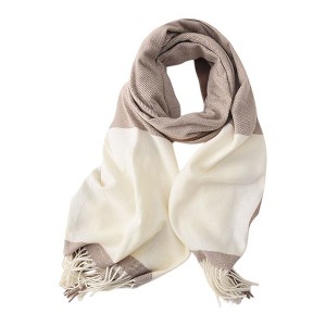 Anna-Kaci Women's Striped Scarf with Soft Cozy Fabric Two-Tone Design and Fringe Trim Detailing - 1 of 4