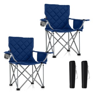 Tangkula 2PCS Oversized Camping Chairs Heavy Duty Outdoor Folding Chair w/Cooler Pouch - 1 of 4