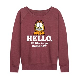 Women's - Garfield - Hello Go Home Now Lightweight French Terry Wide Neck Long Sleeve Graphic Shirt - 1 of 4