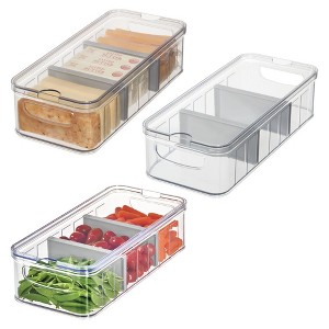 iDesign Large Fridge Organizer Bin with Removable Divider and Lid - Set of 3 - Clear/Gray - 1 of 4