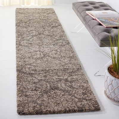 Handmade Smoke and Beige Floral Shag Rug, 27" x 11"