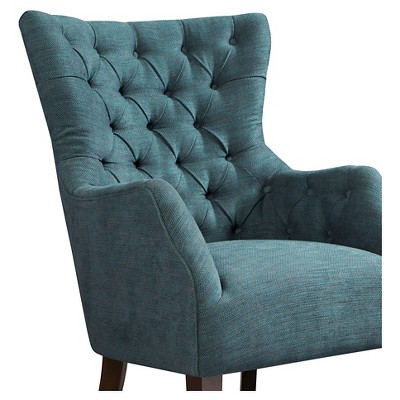 Eloise Green Herringbone Wood Tufted Wingback Accent Chair