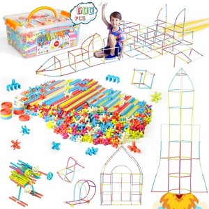 600-Piece Straw Constructor STEM Building Toy, Interlocking Plastic Tube Blocks Educational Kit for Kids Ages 3-7 - 1 of 4