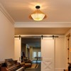 PAKOKULA 3-Light Yellow and White Farmhouse Barn-Style Semi-Flush Mount with Boho Rattan Shade - 3 of 4