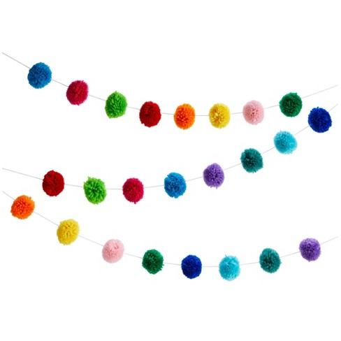 Blue Panda 10 Feet Colorful Wool Pom Pom Garland For Rainbow Birthday  Decorations (24 Balls) : Target