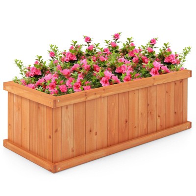 WELLFOR Rectangular Fir Wood Outdoor Garden Bed Brown 14"x31"