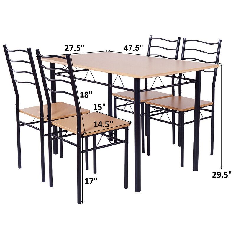 Costway 5 Piece Dining Table Set 29.5" with 4 Chairs Wood Metal Kitchen Breakfast Furniture Brown, 2 of 9
