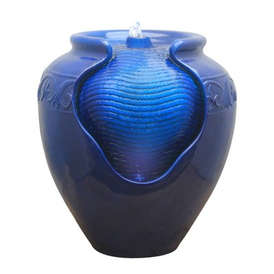 Teamson Home 17" LED lighted Polyresin Glazed Pot Sculptural Fountain Royal Blue