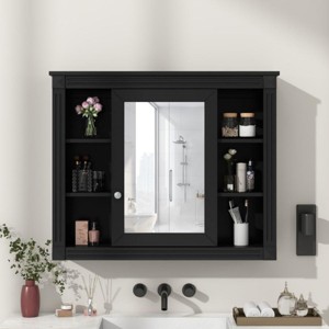 ChicFurnit Bathroom Storage Cabinet Modern Wall Mounted Medicine Cabinet with Mirror and Towel Bar for Bathroom Use, Black, 33.1"*19.8"*6.5" - 1 of 4