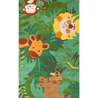 nuLOOM 100% Wool Hand Tufted King of the Jungle Accent Rug - Green (3' 6"x5' 6")