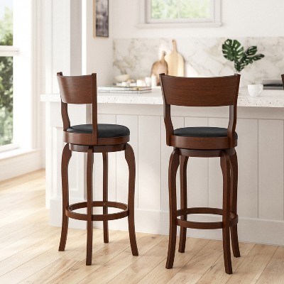 Antique Oak and Black Swivel Bar Stool with Leather Seat