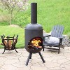 Sunnydaze Outdoor Backyard Patio Modern Steel Wood-Burning Fire Pit Chiminea with Wood Grate - 5' - Black - 2 of 4