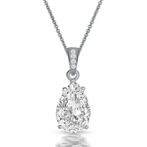 Guili Sterling Silver White Gold Plated Pear Shape CZ Pendant Necklace in White, Green, Pink, Red, or Blue, Graceful & Timeless to Complete Your Look. - 1 of 4