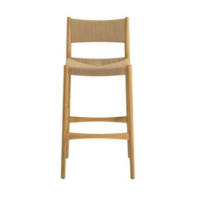Erie Natural Oak Wood and Woven Paper Cord Counter Stool