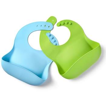Set of 2 Silicone Baby Bibs for Babies & Toddlers, Baby Training Cutlery with Adjustable Bib Soft Spoon Fork