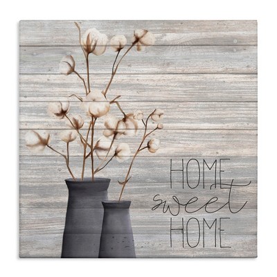 Stupell Industries Grey Home Sweet Cotton Flowers, 17" x 17"