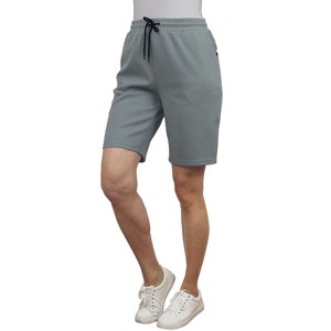 Blue Ice Women's Loose Fit Tech Fleece Jogger Sweat Lounge Shorts With Long Zipper Side Pocket - 1 of 4
