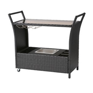 GDFStudio Lourdes Outdoor Wicker and Aluminum Serving Bar Cart - 1 of 4